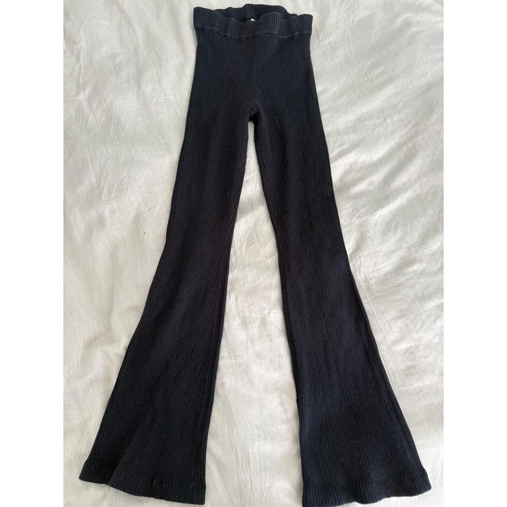 ALO Yoga Denim Knit High Waist Flare Pants Black XS Y2K Foldover Yoga Athleisure